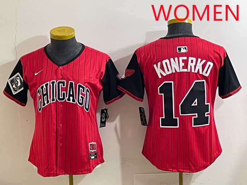 Women 2025 Chicago White Sox #14 Konerko Red Stripe Joint Name Nike MLB Jersey style 11